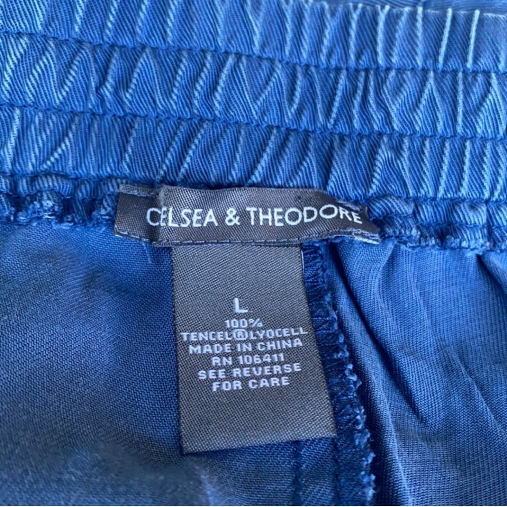 Chelsea & Theodore Blue Twill Drawstring Jogger Pants Women Size L - Picture 3 of 12
